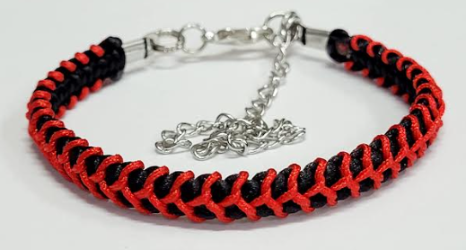 Black & Red Macrame Bracelet/Anklet fits from 6.5 to 10 inches, durable 316 stainless steel accents.