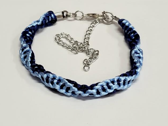 Dark Blue & light Blue Half Twisted Macrame Bracelet/Anklet fits from 6.5 to 10 inches, durable 316 stainless steel accents.