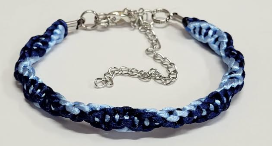 Dark Blue & light Blue Half Twisted Macrame Bracelet/Anklet fits from 6.5 to 10 inches, durable 316 stainless steel accents.