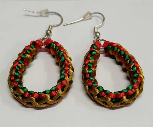 Green, Red & Yellow Macrame Earrings with Hypoallergenic 925 Silver Earring Hooks