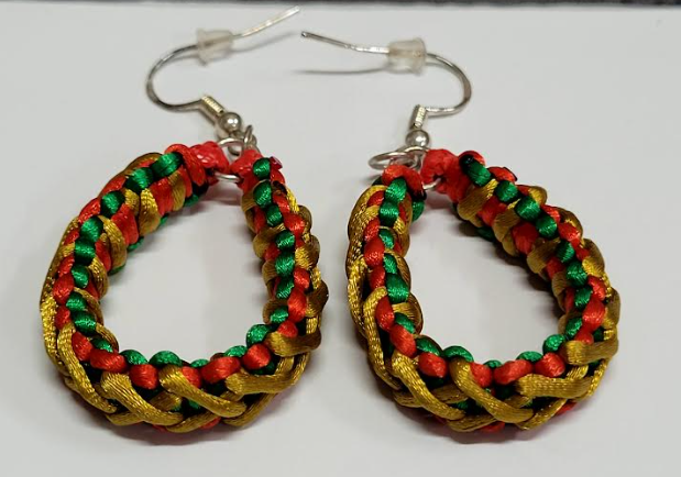 Green, Red & Yellow Macrame Earrings with Hypoallergenic 925 Silver Earring Hooks