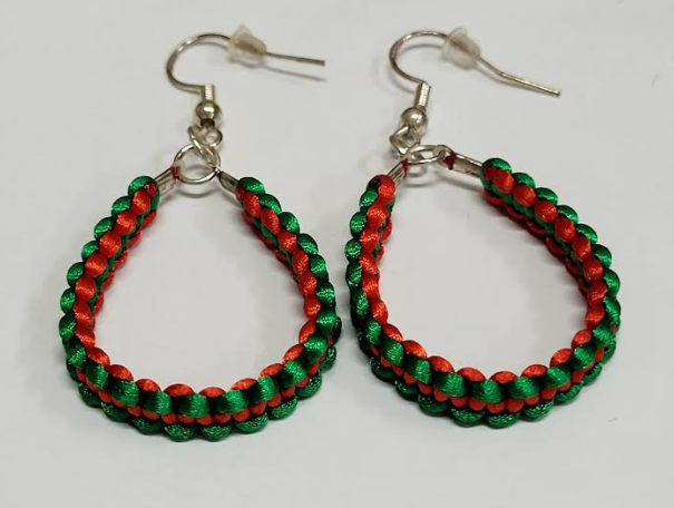 Green & Red Macrame Earrings with Hypoallergenic 925 Silver Earring Hooks