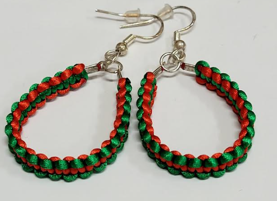 Green & Red Macrame Earrings with Hypoallergenic 925 Silver Earring Hooks