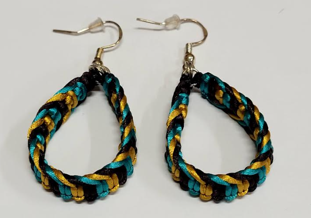 Teal, Gold & Black Macrame Earrings with Hypoallergenic 925 Silver Earring Hooks