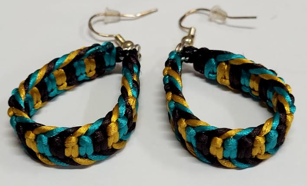 Teal, Gold & Black Macrame Earrings with Hypoallergenic 925 Silver Earring Hooks