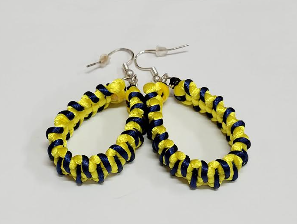 Yellow & Blue Macrame Earrings with Hypoallergenic 925 Silver Earring Hooks