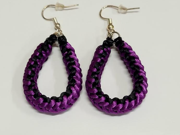 Purple & Black Macrame Earrings with Hypoallergenic 925 Silver Earring Hooks