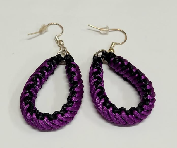 Purple & Black Macrame Earrings with Hypoallergenic 925 Silver Earring Hooks