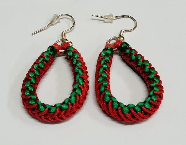 Red & Green Macrame Earrings with Hypoallergenic 925 Silver Earring Hooks