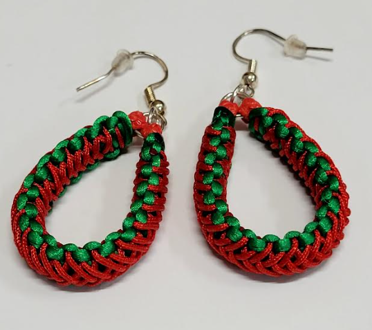 Red & Green Macrame Earrings with Hypoallergenic 925 Silver Earring Hooks