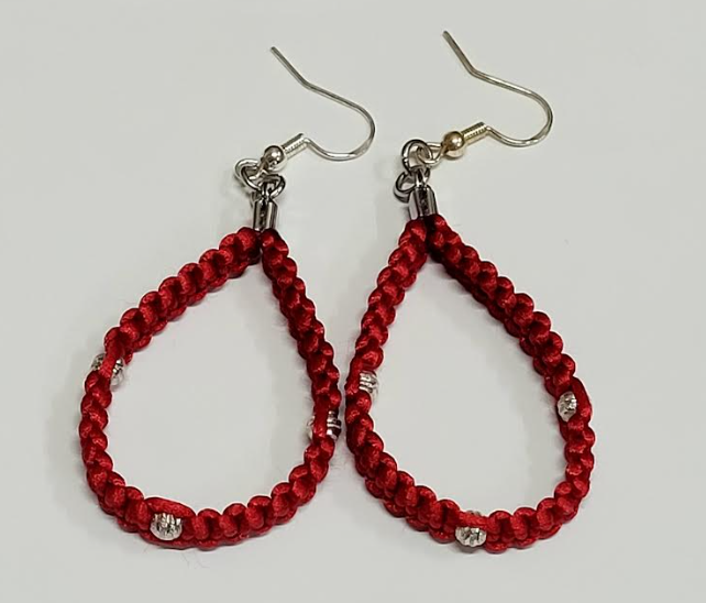 Red Macrame Earrings with Hypoallergenic 925 Silver Earring Hooks