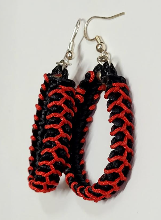 Black & Red Macrame Earrings with Hypoallergenic 925 Silver Earring Hooks