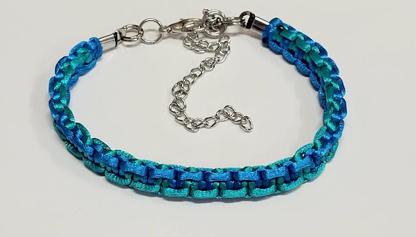 Baby Blue  & Teal Macrame Bracelet/Anklet fits from 6.5 to 10 inches, durable 316 stainless steel accents.