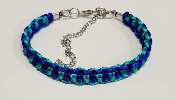 Dark Blue & Teal Macrame Bracelet/Anklet fits from 6.5 to 10 inches, durable 316 stainless steel accents.