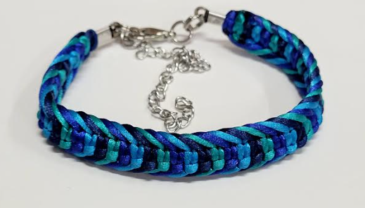 Blue Macrame Bracelet/Anklet fits from 6.5 to 10 inches, durable 316 stainless steel accents.