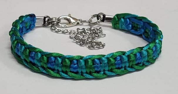Baby Blue  & Green Macrame Bracelet/Anklet fits from 6.5 to 10 inches, durable 316 stainless steel accents.