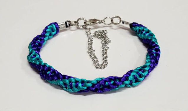 Teal & Dark Purple Twisted Macrame Bracelet/Anklet fits from 6.5 to 10 inches, durable 316 stainless steel accents.