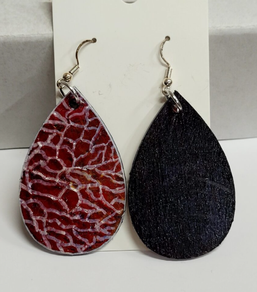 L17. One of a kind hand painted, gloss sealed teardrop earrings on high quality natural wood, with Hypoallergenic 925 Silver Earring Hooks