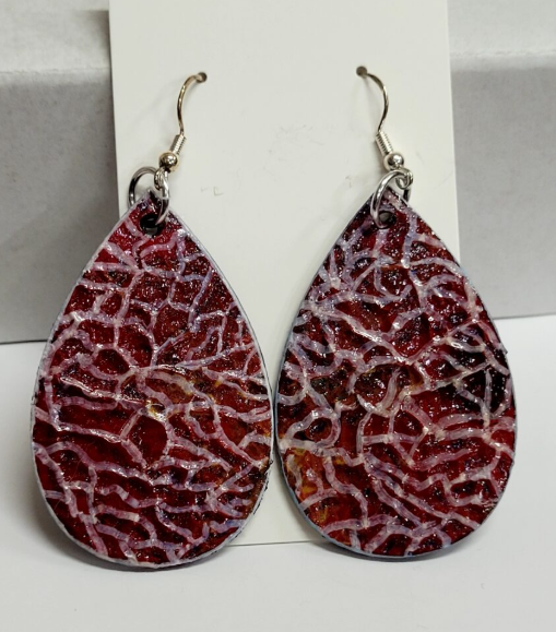 L17. One of a kind hand painted, gloss sealed teardrop earrings on high quality natural wood, with Hypoallergenic 925 Silver Earring Hooks