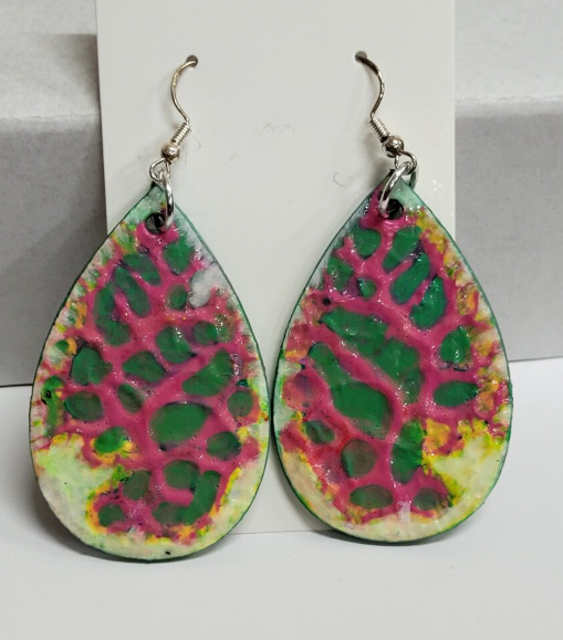L19. One of a kind hand painted, gloss sealed teardrop earrings on high quality natural wood, with Hypoallergenic 925 Silver Earring Hooks