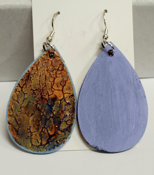 L8. One of a kind hand painted, gloss sealed teardrop earrings on high quality natural wood, with Hypoallergenic 925 Silver Earring Hooks
