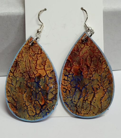 L8. One of a kind hand painted, gloss sealed teardrop earrings on high quality natural wood, with Hypoallergenic 925 Silver Earring Hooks