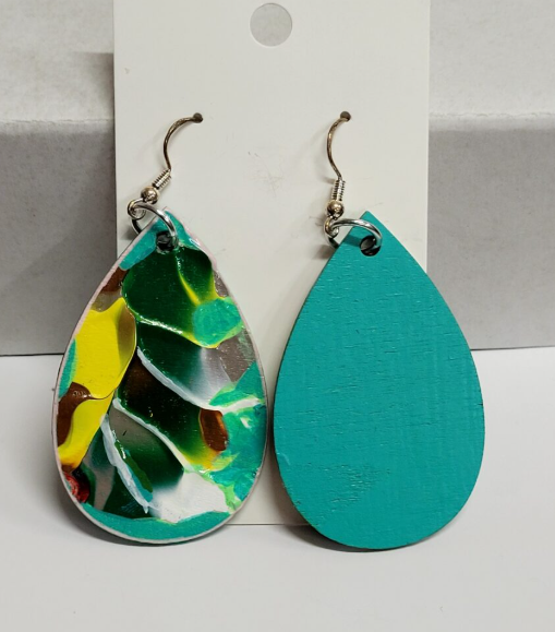 L1. One of a kind hand painted, gloss sealed teardrop earrings on high quality natural wood, with Hypoallergenic 925 Silver Earring Hooks