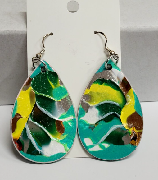 L1. One of a kind hand painted, gloss sealed teardrop earrings on high quality natural wood, with Hypoallergenic 925 Silver Earring Hooks