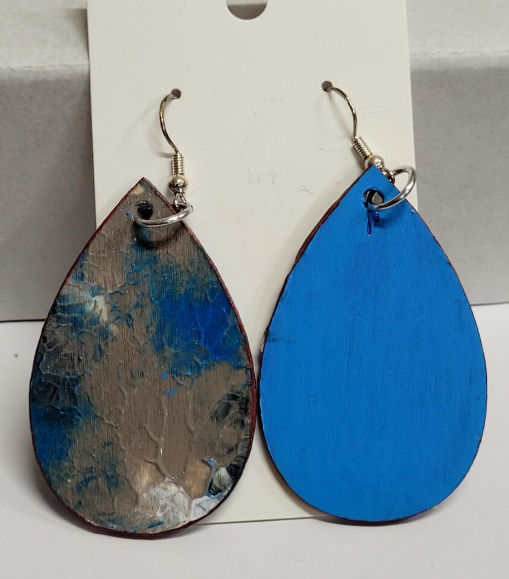 L6. One of a kind hand painted, gloss sealed teardrop earrings on high quality natural wood, with Hypoallergenic 925 Silver Earring Hooks