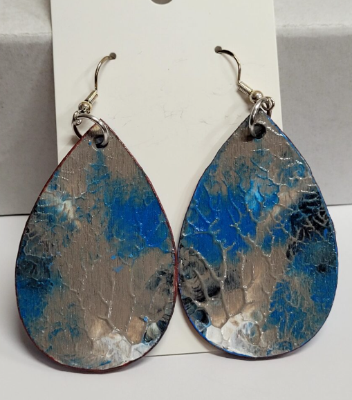 L6. One of a kind hand painted, gloss sealed teardrop earrings on high quality natural wood, with Hypoallergenic 925 Silver Earring Hooks