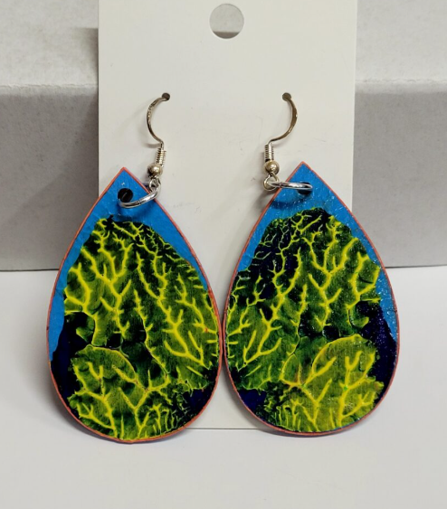 L5. One of a kind hand painted, gloss sealed teardrop earrings on high quality natural wood, with Hypoallergenic 925 Silver Earring Hooks