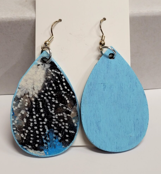 L3. One of a kind hand painted, gloss sealed teardrop earrings on high quality natural wood, with Hypoallergenic 925 Silver Earring Hooks