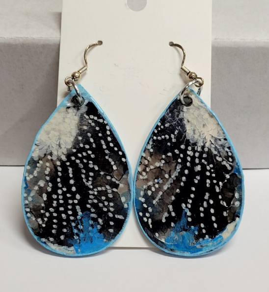 L3. One of a kind hand painted, gloss sealed teardrop earrings on high quality natural wood, with Hypoallergenic 925 Silver Earring Hooks