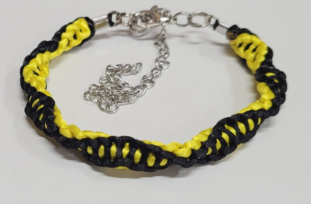 Black & Yellow Half Twisted Macrame Bracelet/Anklet fits from 6.5 to 10 inches, durable 316 stainless steel accents.
