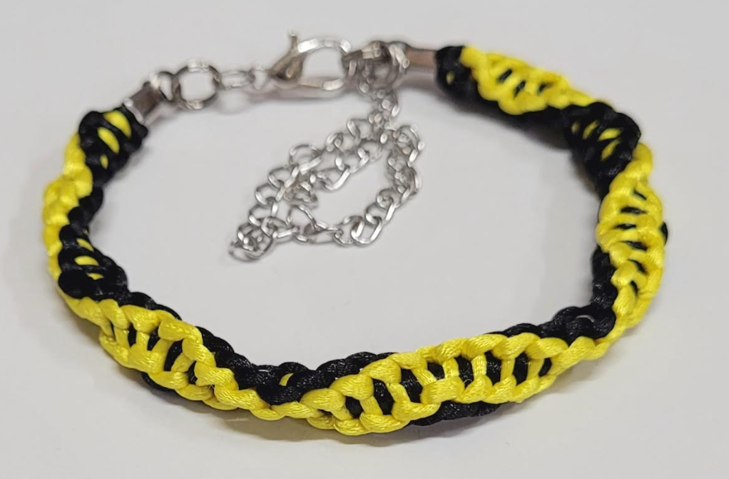 Black & Yellow Half Twisted Macrame Bracelet/Anklet fits from 6.5 to 10 inches, durable 316 stainless steel accents.
