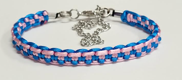 Pink & Blue Macrame Bracelet/Anklet fits from 6.5 to 10 inches, durable 316 stainless steel accents.