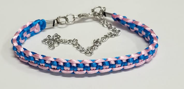 Pink & Blue Macrame Bracelet/Anklet fits from 6.5 to 10 inches, durable 316 stainless steel accents.
