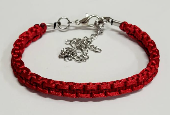 RED Macrame Bracelet/Anklet fits from 6.5 to 10 inches, durable 316 stainless steel accents.