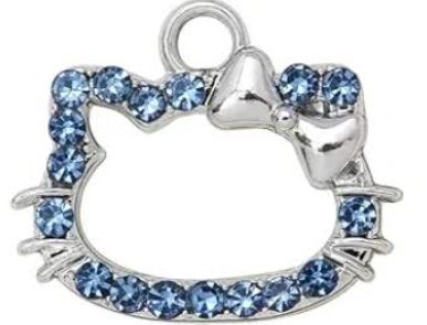 Blue & Black Macrame Bracelet/Anklet with Cat Charm fits from 6.5 to 10 inches, durable 316 stainless steel accents.