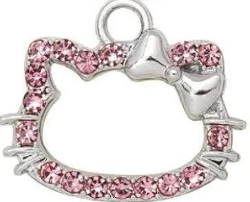 Pink & Black Macrame Bracelet/Anklet with Cat Charm fits from 6.5 to 10 inches, durable 316 stainless steel accents.