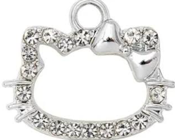 White & Black Macrame Bracelet/Anklet with Cat Charm fits from 6.5 to 10 inches, durable 316 stainless steel accents.