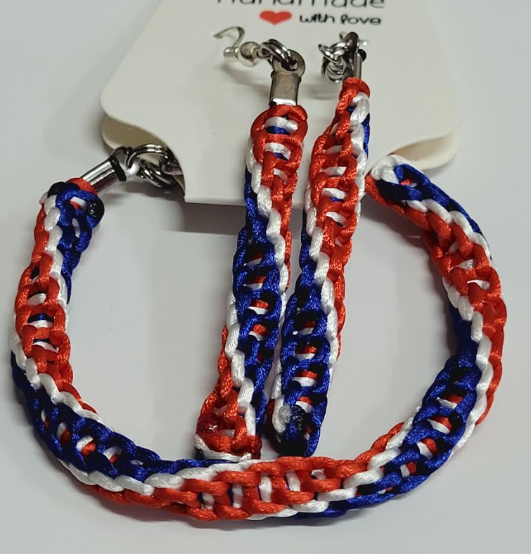 RED, WHITE & BLUE Macrame Bracelet & Earrings SET