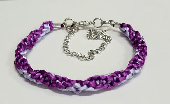 Dark Purple & Light Purple Half Twisted Macrame Bracelet/Anklet fits from 6.5 to 10 inches, durable 316 stainless steel accents.