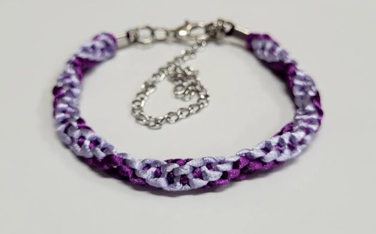Dark Purple & Light Purple Half Twisted Macrame Bracelet/Anklet fits from 6.5 to 10 inches, durable 316 stainless steel accents.