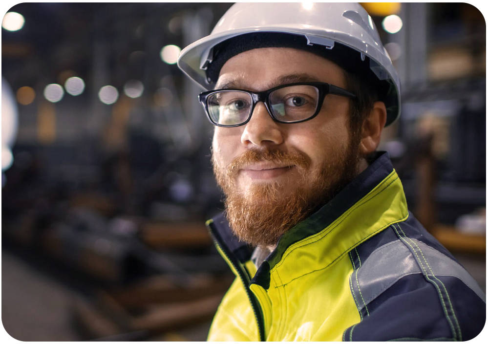 Workman on site in hard hat