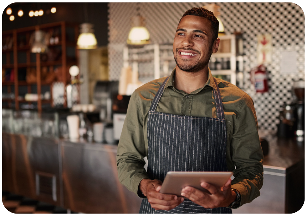 Happy restaurant owner
