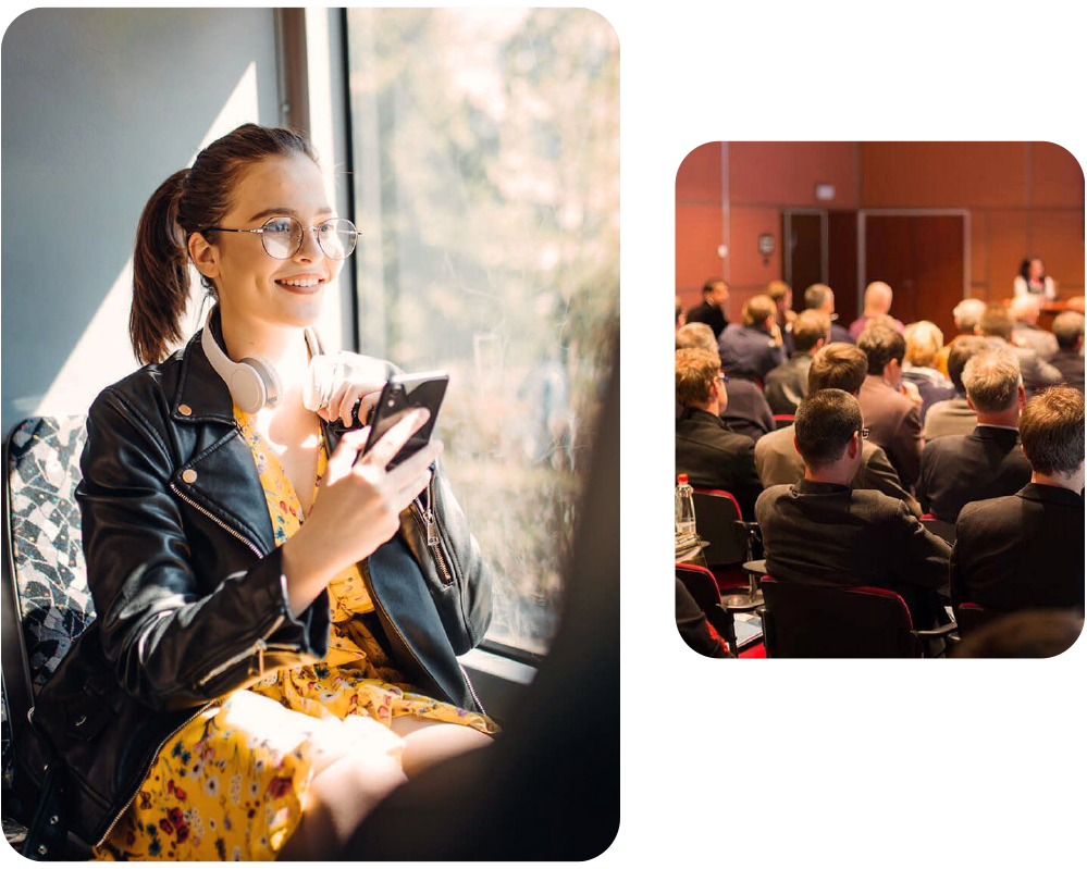 Member on mobile phone and member event conference