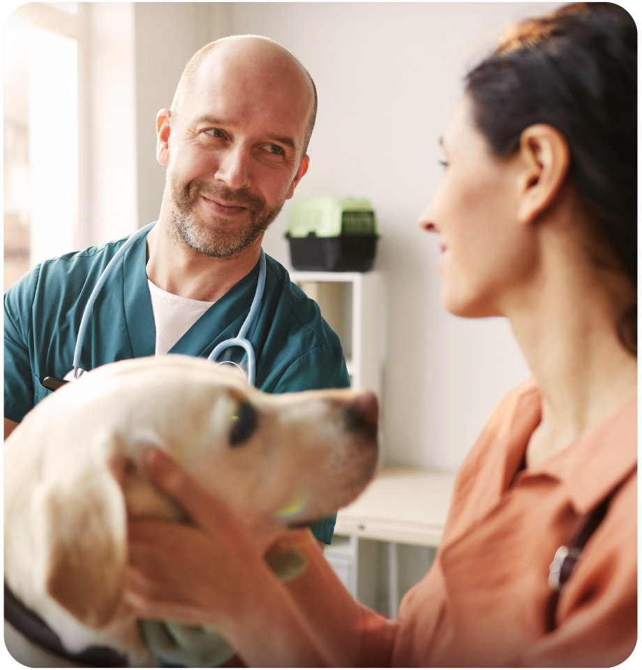 Vet, customer and dog