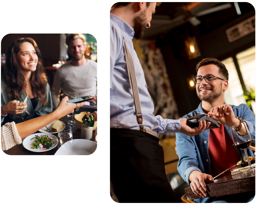 Customer paying at the table in restaurants