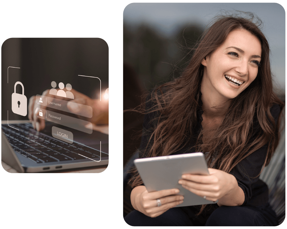 Secure access and relaxed happy member with iPad